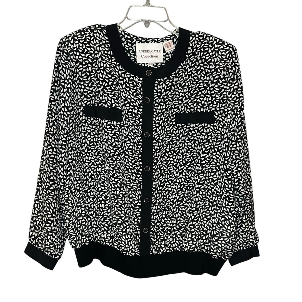 Andrea Gayle Size 20 XL Black White Abstract Print Blouse Button Front